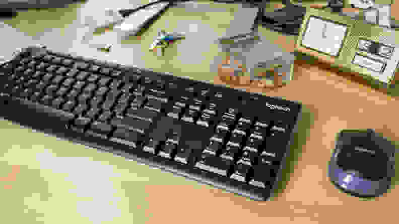 The Logitech MK270 mouse and keyboard combo viewed from above and at an angle.