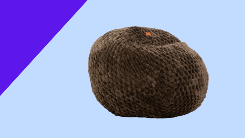 A brown bean bag on a blue background