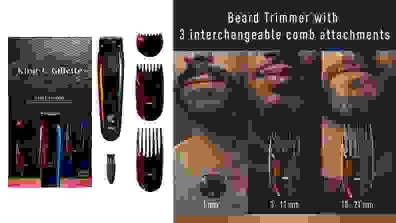 multiple shaving tools next to man with beard