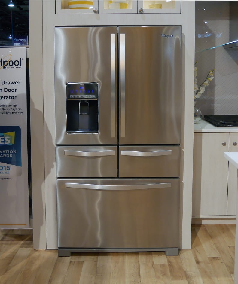 Whirlpool's latest French door splits the central drawer in half.