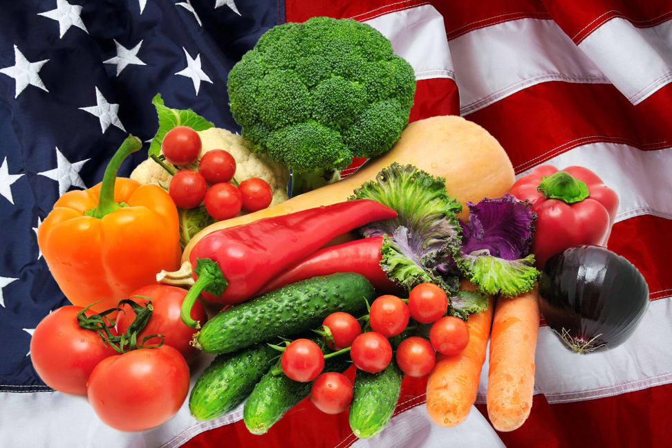 Vegetables all over the American flag