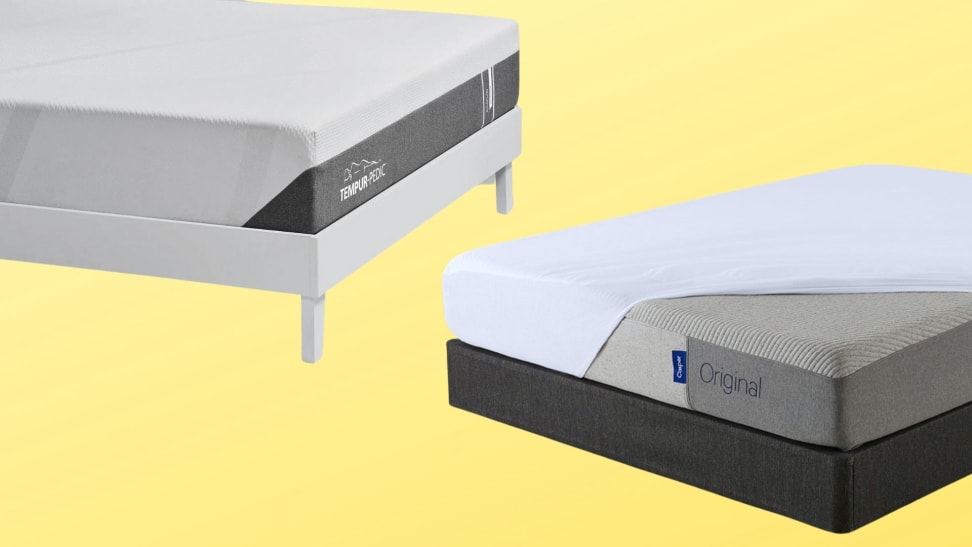 Casper and Tempur-Pedic mattresses on yellow background