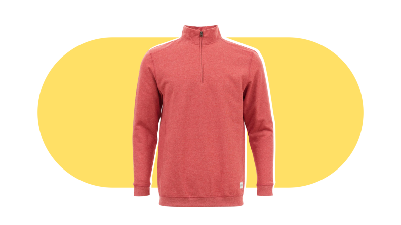 A quarter zip sweatshirt in pink.