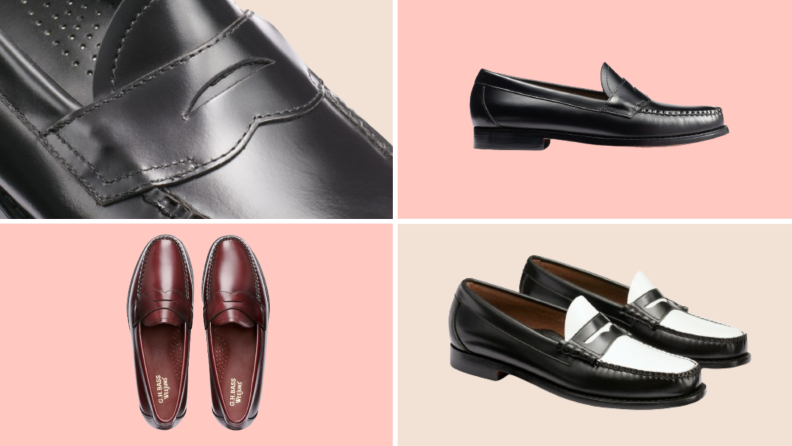 Many views of different pairs of penny loafers.