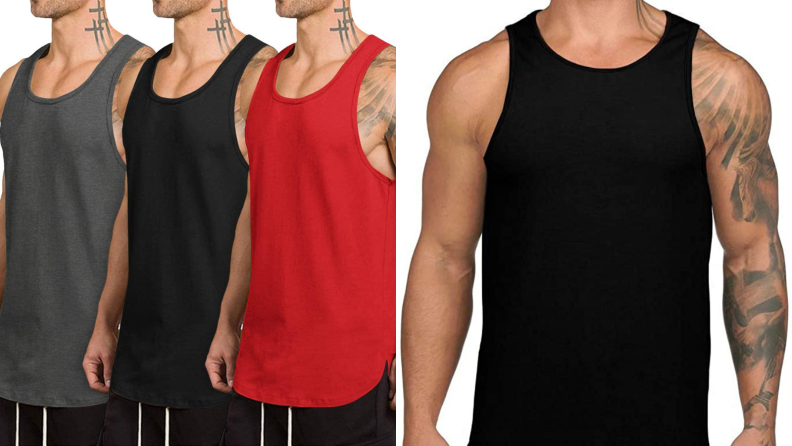 men wearing grey, black, and red tank tops by COOFANDY