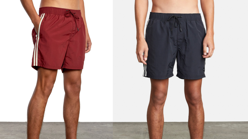 red and black RVCA swim trunks