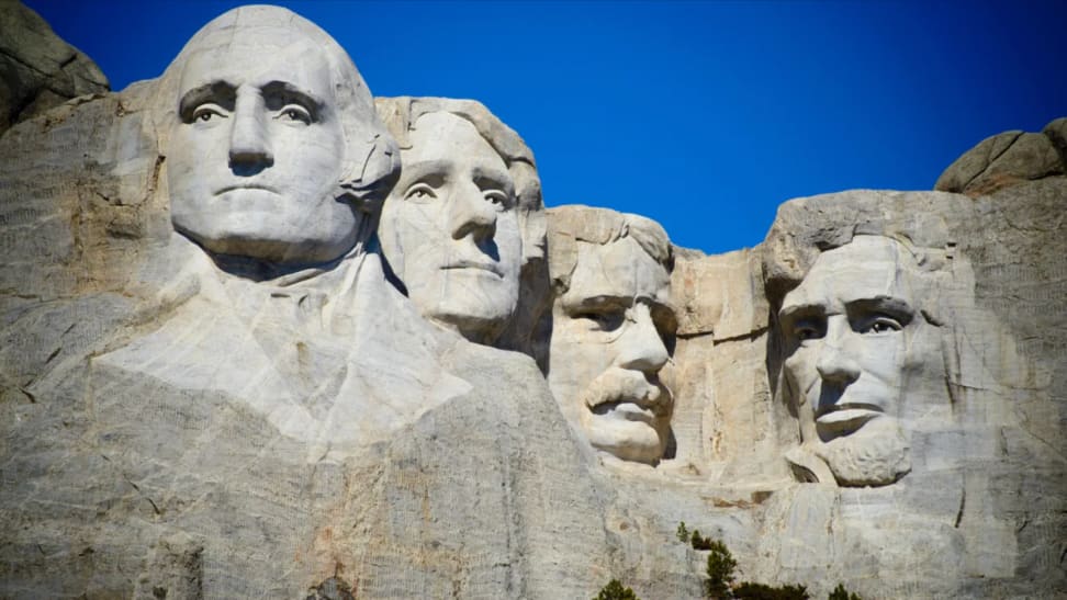 Low angle of Mount Rushmore