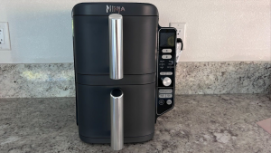 The Ninja Double Stack XL Air Fryer on a countertop surface.