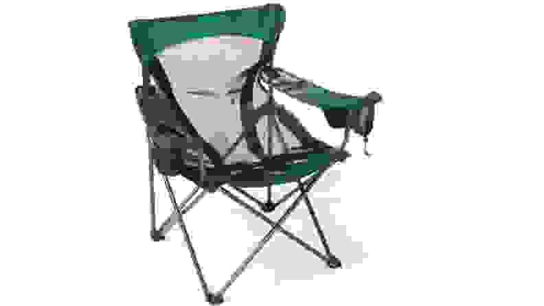 A green REI collapsable outdoor chair.