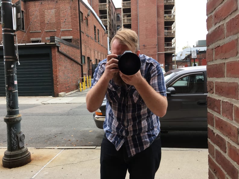 An iPhone 6s Plus camera test shot of Kyle photographing me photographing him