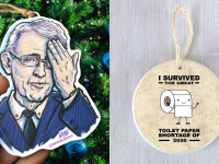 COVID-19 Christmas ornaments including Dr. Anthony Fauci and the toilet paper shortage
