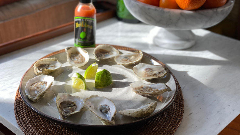 Island Creek Oysters also sells shucking gear that you can throw in the box.