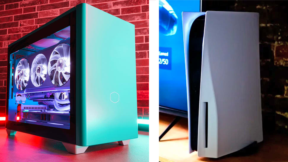 On left is a computer, on right is a playstation 5