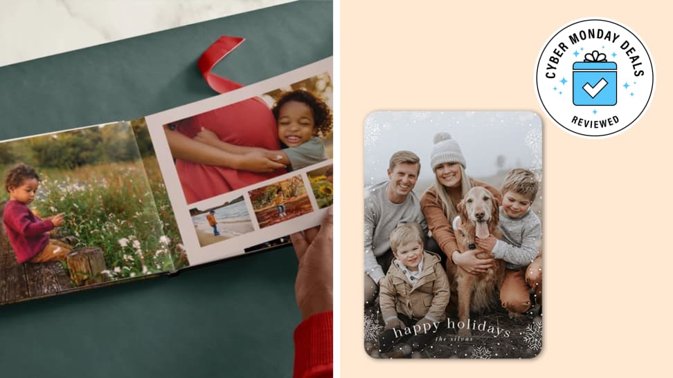 A collage with Shutterfly Christmas cards and a photo book.
