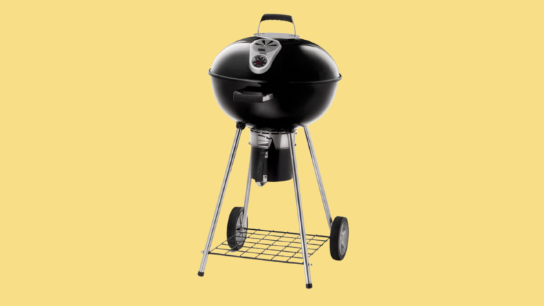 Charcoal grill against yellow background