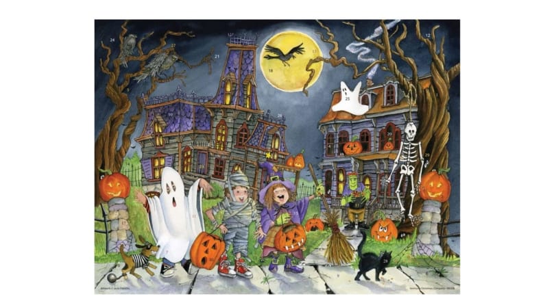 Halloween-themed calendar with children on front.