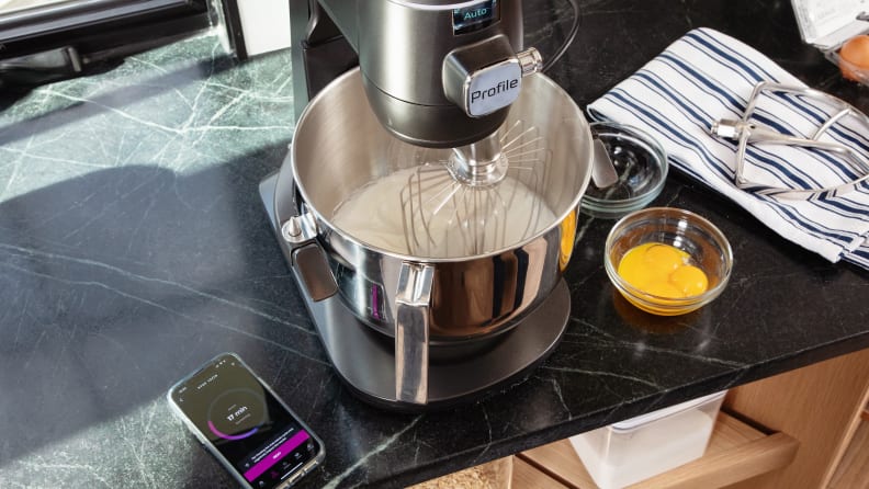 The GE Profile Smart Mixer with Auto Sense Features a Built-In