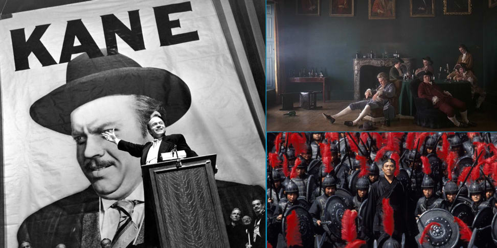 Stills from Citizen Kane, Barry Lyndon, and Hero