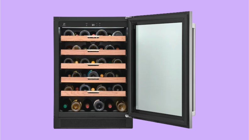 An image of an open Electrolux wine fridge