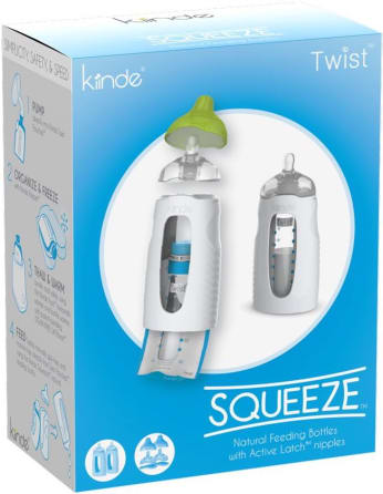 Kiinde Twist Squeeze Natural Baby Breast Milk Feeding Bottle with Nipples  and Case (2 Pack), Easy