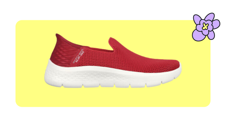 red and white Skechers Go Walk Flex Shoes