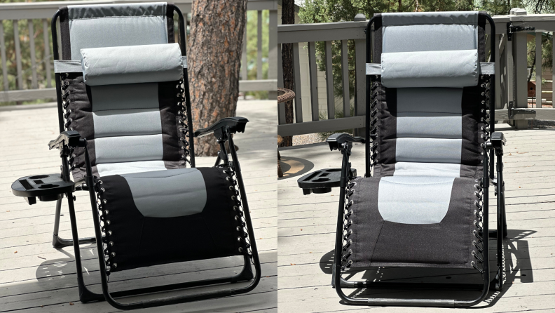 Best Choice Products Oversized Padded Zero Gravity Chair outdoors on wooden patio deck.