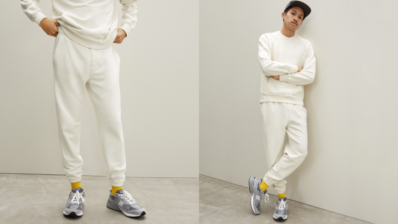 Man wearing white track pants