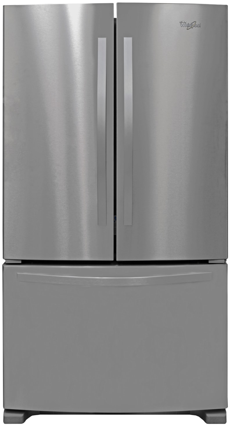With no dispenser to break it up, the Whirlpool WRF535SMBM's exterior finish is more or less a continuous expanse of stainless steel.