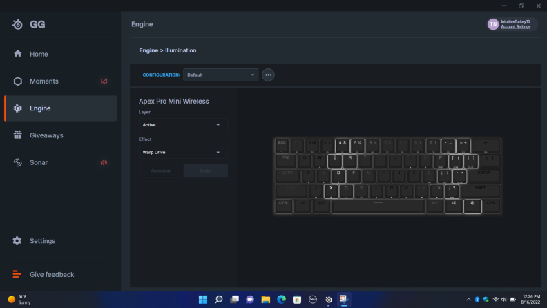 User interface on a PC to assign hot keys on a keyboard.