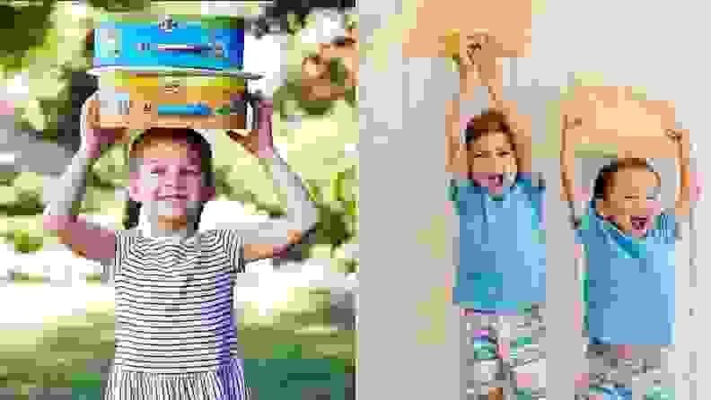 Kids hold up boxes and mailers for Little Passports
