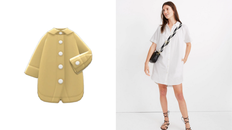 A dress from Animal Crossing and a similar dress from Madewell.
