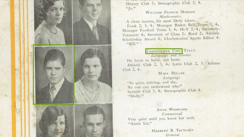 Screenshot of Carl's yearbook