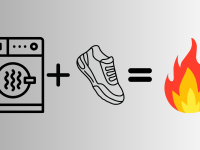 Graphics of a dryer plus a sneaker equals a fire