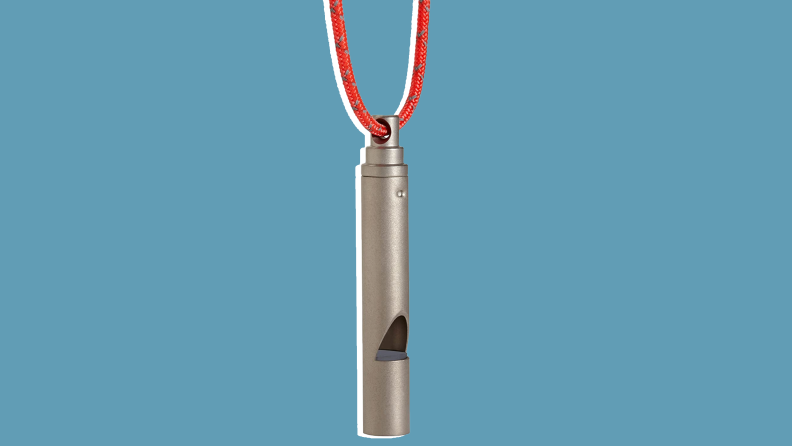 Product shot of the  titanium Vargo Titanium Emergency Whistle.
