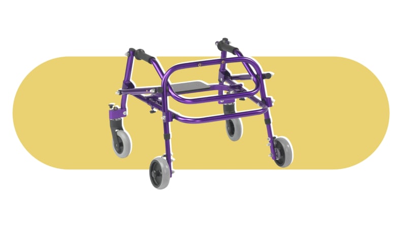 A purple Inspired by Drive Nimbo 2G walker on a yellow background