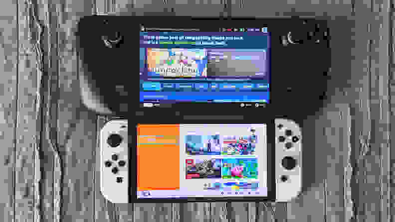 Two handheld gaming consoles next to one another
