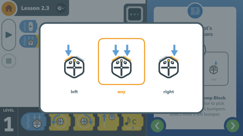 You can customize the responses to one or both of Root's bumper sensors.