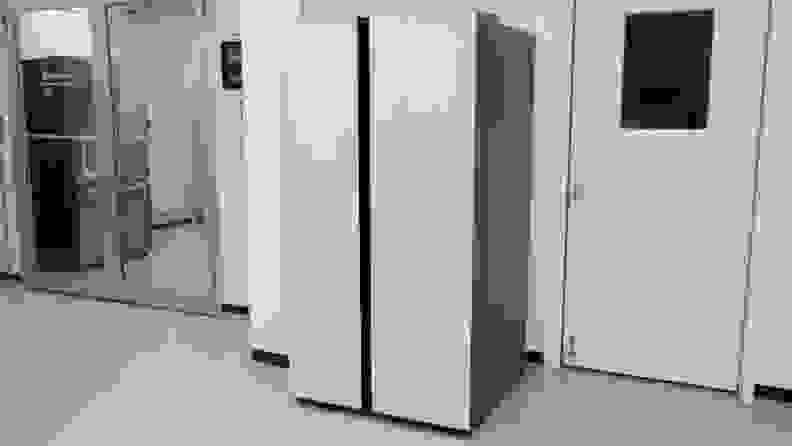The Samsung Bespoke RS28CB7600 side-by-side refrigerator, sitting outside of our testing labs.