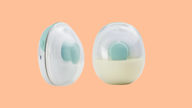 Product shot of breast milk inside of Willow Go breast pump set.