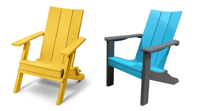 two brightly colored Adirondack chairs