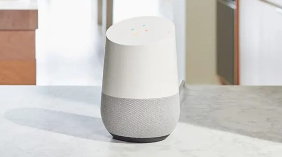 Google Home speaker on white counter