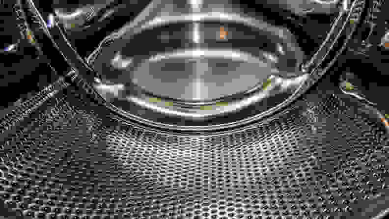 The 4.3-cu.-ft. drum is lined with steel bubbles to gently scrub clothing.