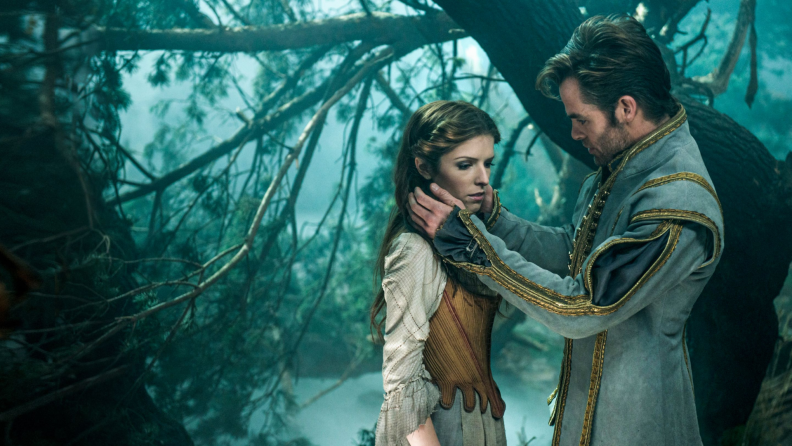 A still from 'Into the Woods' featuring Anna Kendrick as Cinderella and Chris Pine as Prince Charming.