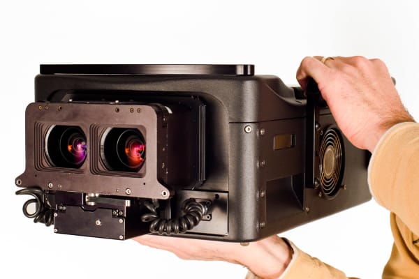 The front of the new IMAX 4k 3D digital camera.