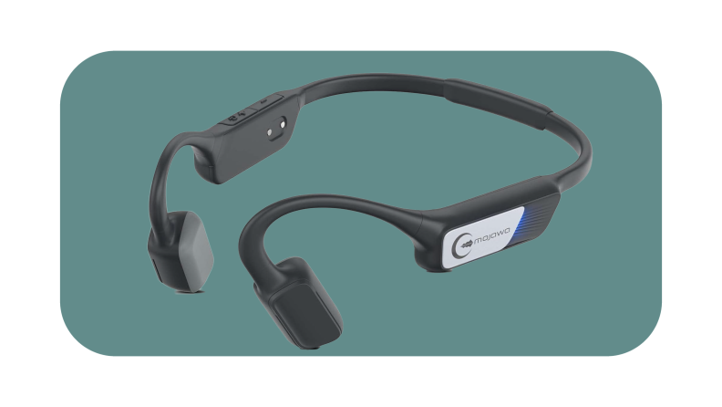 Product shot of the black Mojawa Open Ear Bone Conduction over ear headphones.