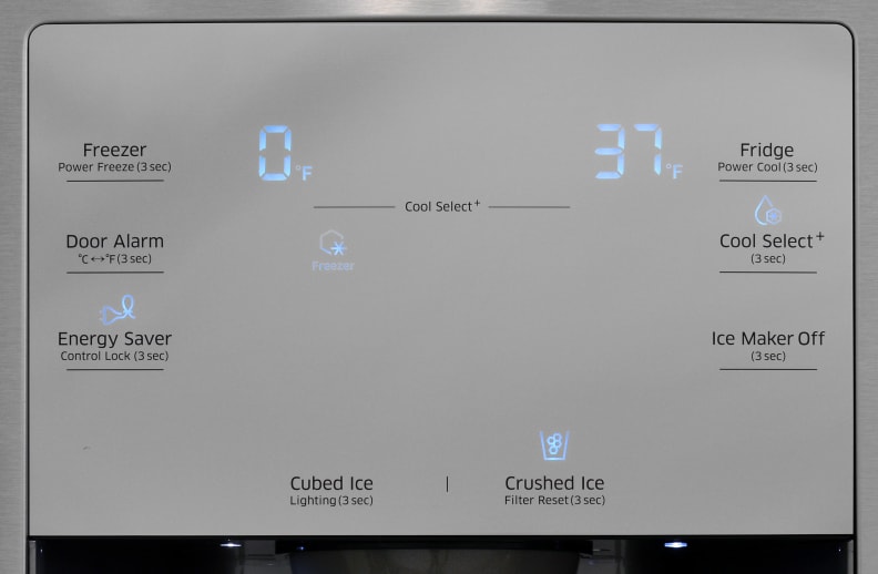 The Samsung RF23J9011SR's responsive control panel blends in well with the stainless finish.