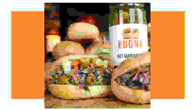 Sandwiches on an orange background