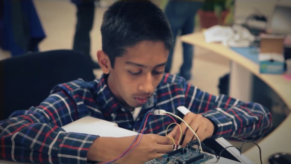 Young inventor builds a microwave that can perfectly heat your food.