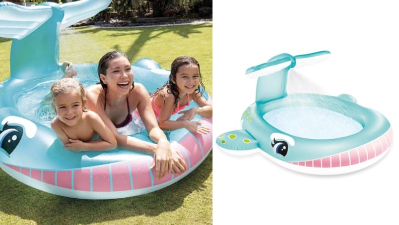 98x 51x 51 Giant Inflatable Flamingo Pool Slide Fits Most In-Ground Swimming Pools w/ Sprinklers Portable Have Backyard Water Fun All Summer w/ Family Backyard Splash Toy Blowup 
