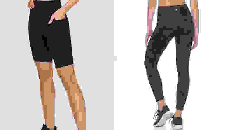 left: bike shorts right: fila leggings